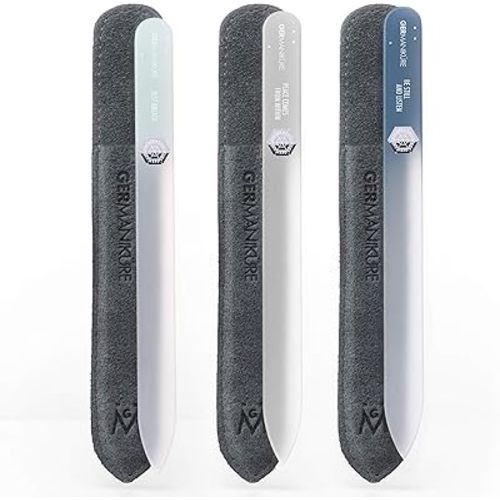 GERMANIKURE Czech Crystal Glass Nail File 3 Pack in Suede Leather Case - Professional Manicure & Pedicure Products for Smooth Easy Shaping of Natural Nails