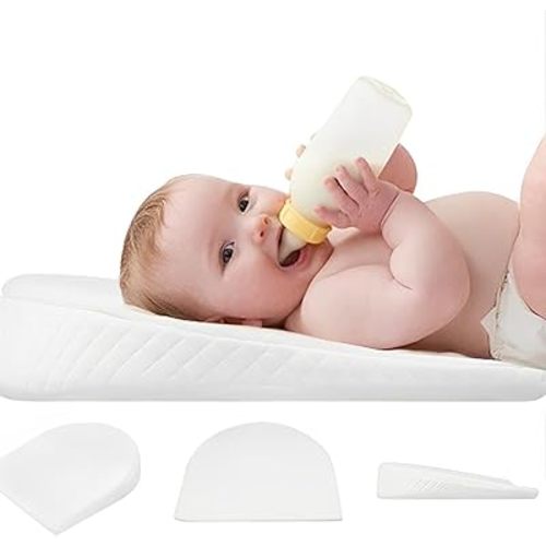 Newborn Wedge Pillow, Anti-Reflux Cradle Pillow, Baby Anti-Spit-Up Nursing Soothing Pillow for Bottle Feeding, Breastfeeding (White, 13.5" * 12.2" * 3.35")