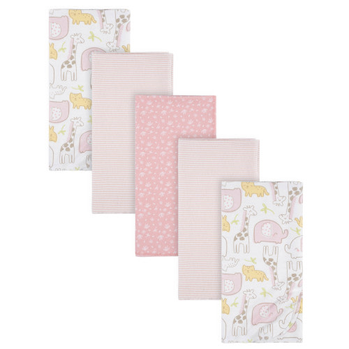 Gerber Baby Girls 100% Cotton Flannel Receiving Blankets, 5-Pack