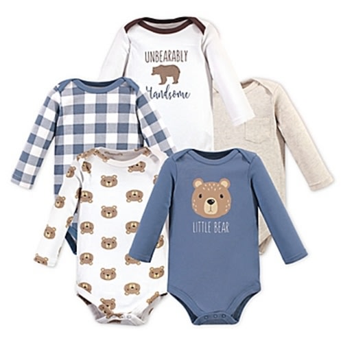 Hudson Baby®  - 6-9 Months 5-Pack Little Bear Long Sleeve Bodysuits in BlueHudson Baby®
