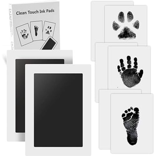 Baby Handprint and Footprint XL Size Kit,2 Pcs Baby Handprint Ink Pads with Clean-Touch & 6 Imprint Cards Safe for Baby, Baby Keepsake, Pet Paw Print