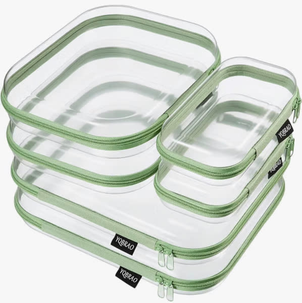 Clear Hard Shell Zipper Cases, 6 Multi-Size Organizers, Green