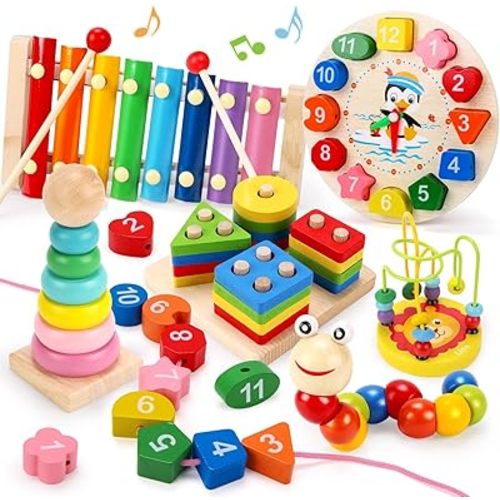 Qizebaby Montessori Toys for 2-6 Year Old Boys & Girls, 6PCS Wooden Educational Learning Toys, Preschool Birthday Gifts