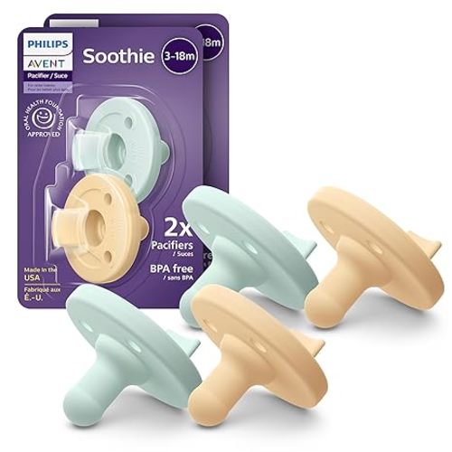 Philips Avent Soothie Baby Pacifiers - 100% Silicone Pacifiers for Babies 3-18 Months, One-piece Design, BPA-Free, Extra Durable, Lilac and Pink, 4 Pack, Model SCF192/70