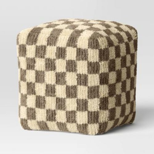 Checkerboard Pouf Cream/brown - Threshold™: Modern Square Upholstered Ottoman, No Assembly Required
