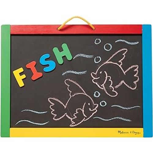 Melissa&Doug Magnetic Chalkboard and Dry-Erase Board With 36 Magnets, Chalk, Eraser, Dry-Erase Pen-Letters And Numbers Learning Toys, Chalk Board For Kids, Dry Erase Board For Kids Ages 3+,Multicolor