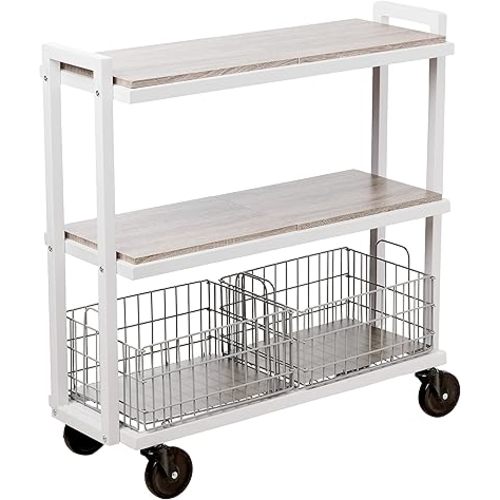 Atlantic Modular Mobile Storage Cart System, with Interchangeable Shelves & Baskets, Powder-Coated All-Steel Frame, 3-Tier, Caster Wheels for Mobility, PN 23350328, in White
