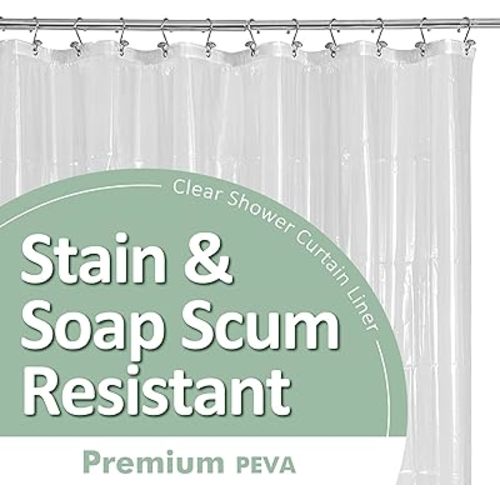 Barossa Design Plastic Shower Liner Clear - Premium PEVA Shower Curtain Liner with Rustproof Grommets and 3 Magnets, Waterproof Cute Lightweight Standard Size Shower Curtains for Bathroom - Clear
