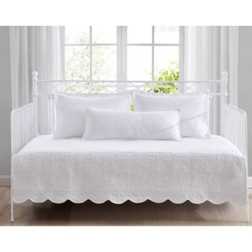 Laura Ashley 39" X 75" La Solid Trellis Daybed Cover Set White: Quilted Bedding with Shams & Pillow