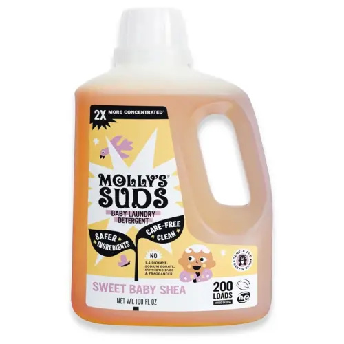 Molly's Suds Baby Liquid Laundry Detergent | Removes Formula, Poop & Spit-Up Stains | Extra Gentle for Infants, Babies, Toddlers (Sweet Baby Shea, 200 Loads)