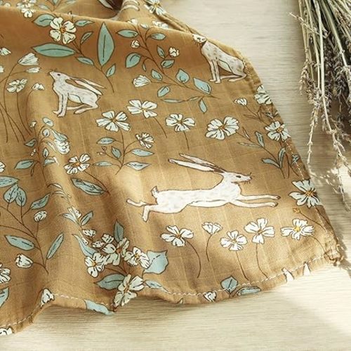 LifeTree Muslin Baby Swaddle Blankets, Swaddling Neutral Newborn Receiving Blanket for Boys & Girls, 70% Viscose from Bamboo and 30% Cotton, Large 47 x 47 Floral with Bunny Print