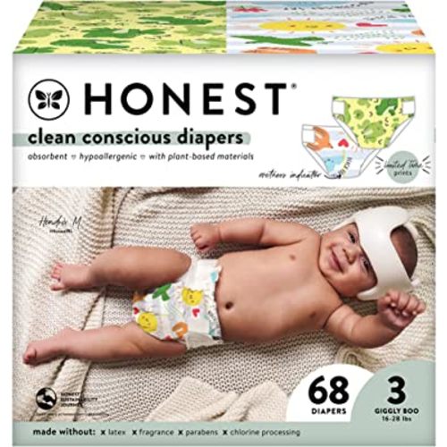 The Honest Company Clean Conscious Diapers | Plant-Based, Sustainable | Spring '23 Limited Edition Prints | Club Box, Size 3 (16-28 lbs), 68 Count