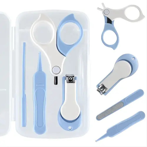 Baby Nail Kit, Baby Manicure Kit and Pedicure kit with Baby Nail Clipper, Scissor, Baby Nail File & Tweezer for Newborn, Infant & Toddler, Perfect for Mothers Day Gifts(Blue&White)