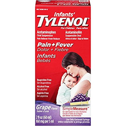 Infants' Tylenol Pain Reliever-Fever Reducer, Oral Suspension, Grape Flavor 2 Fluid Ounce - 2 Fluid Ounces - Infant's Tylenol, Pain & Fever, Grape