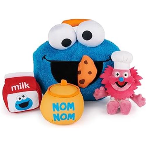 GUND Sesame Street Official Cookie Monster & Gonger Playset, Premium Plush Sensory Toys Playset for Ages 1 & Up, Blue, 8”