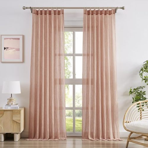 Melodieux Cotton Sheer Curtains 84 Inches Long, Pinch Pleated Soft Pink Curtains Panels for Girls' Room, Light Filtering Back Tab Window Wrinkle Drapes for Bedroom Living Room, 40x84 Inch, Light Pink