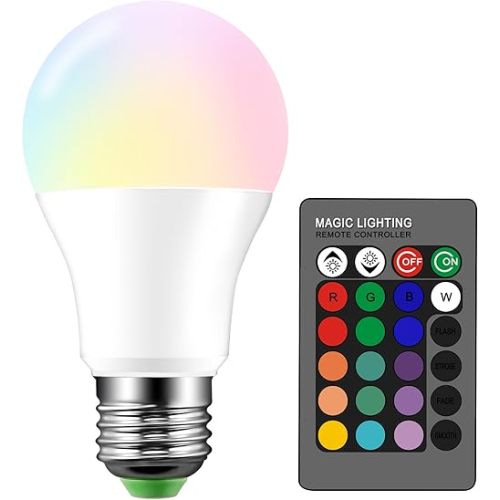 Droiee Dimmable E26 Warm LED Light Bulb, 6W RGBW Color 500LM with 16 Color Changing Modes for Christmas, Party etc with Remote Control 1PCS