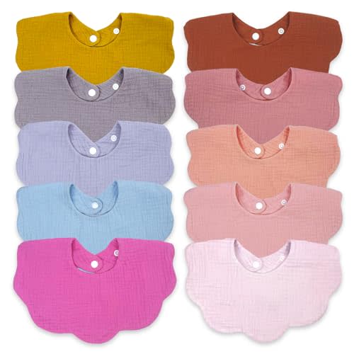 EllieHouse Baby Bibs for Girls Boys 10Pack Muslin Drool Teeth Drooling Teething Bibs Muslin Cotton for Infant Toddler
