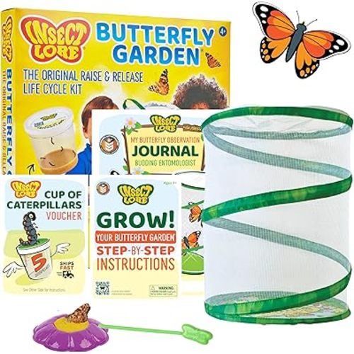 Insect Lore Raise and Release Butterfly Garden Kit – Caterpillar Habitat with redeemable Voucher – STEM-accredited Butterfly Growing Kit for Kids, Classrooms, and Homeschool Learning