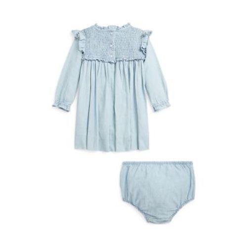 Baby Girls Smocked Cotton Chambray Dress & Bloomer