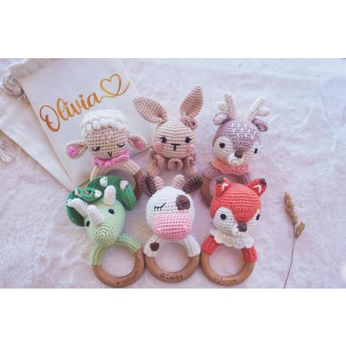 Personalized Baby Crochet Rattle Baby Gift Handcrafted Baby Shower Gift Sensory Toy First Birthday Present Newborn Keepsake Custom Gift