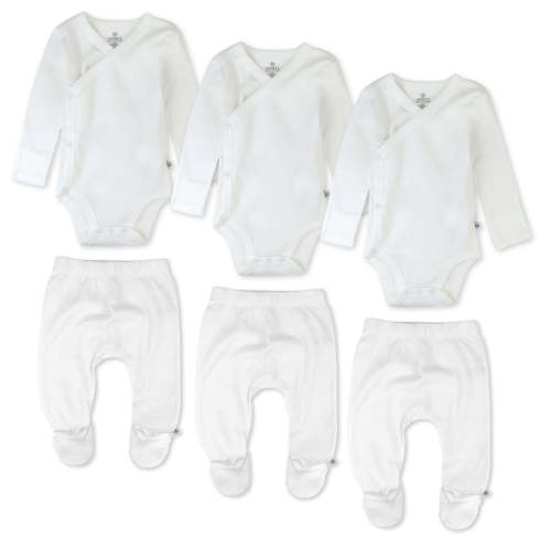 Honest Baby Clothing 6-Pack Organic Cotton Long Sleeve Kimono Bodysuit & Footed Pant Bundle - Bright White, NB