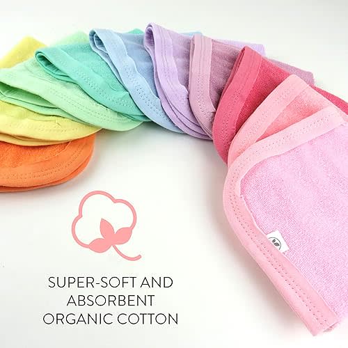 HonestBaby 10-Pack Organic Cotton Baby-Terry Wash Cloths, Rainbow Pinks, One Size