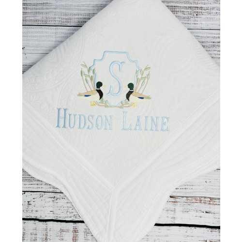 Baby Shower Gift for Newborn Photo Blanket with Monogram Duck Design Nursery Quilt Keepsake Wrap Baby Room Decor Blanket Infant Gift Shower