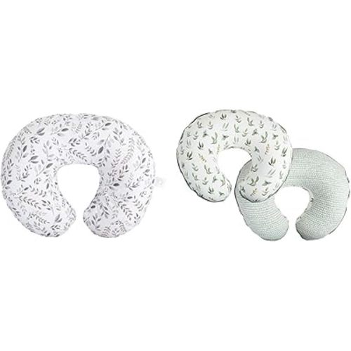 Boppy Nursing Pillow Original Support, Gray Taupe Leaves, Ergonomic Nursing Essentials & Organic Original Support Nursing Pillow Cover, Green Little Leaves