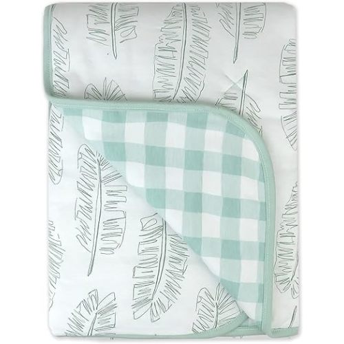 HonestBaby Quilted Baby Blankets Reversible Organic Cotton for Infant Boys, Girls, Unisex, Jumbo Leag Sage, One Size