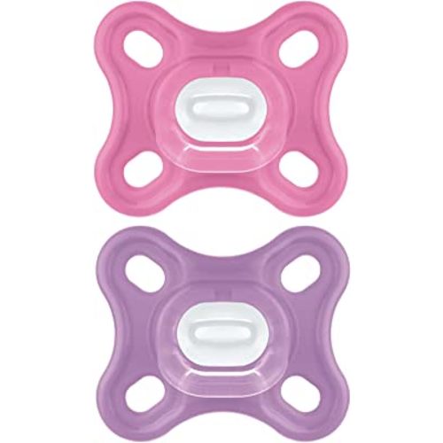 MAM Comfort Baby Pacifier, 100% Lightweight Silicone, Sterilizer Case, Girl, 0-3 Months (Pack of 2)