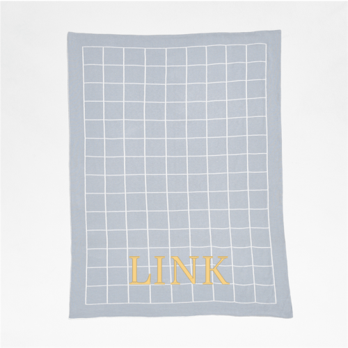 Personalized Knit Grid Mist Blue Baby Stroller Blanket