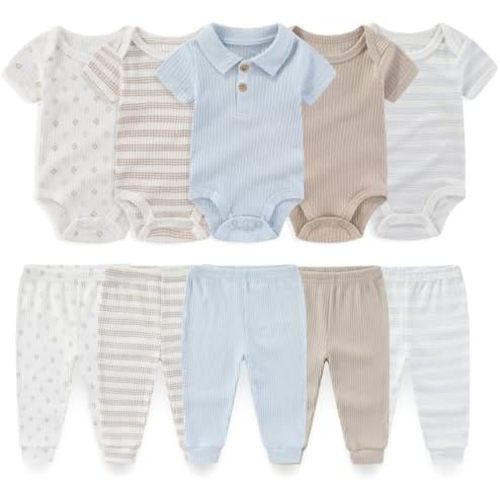 Baby Boy Girl 10 Piece Combined Type Clothing Set Cotton Baby Bodysuits and Pants Set Home Outdoor Infant Clothes