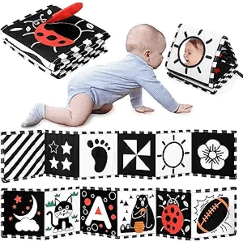 URMYWO Black and White Baby Toys, High Contrast Newborn Toys 0-3 Months Brain Development, Tummy Time Toys, Soft Baby Book, Infant Sensory Toys 0-6-12 Months Visual Stimulation Montessori Toy Gift