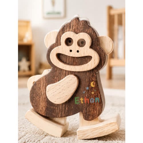 Personalized Wooden Monkey Ramp Walker Toy, Custom UV Printed Name, Engraved Montessori Gravity Toy, Toddler Birthday Gift, Nursery Keepsake