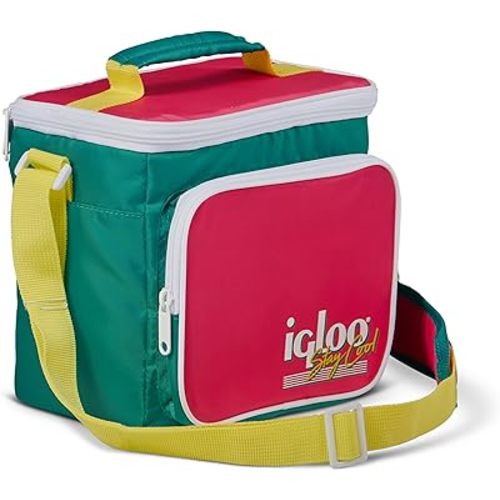 Igloo Retro 90s Lunch Coolers, Insulated Lunch Bag, Square Lunch Box Cooler with Front Pocket & Adjustable Strap