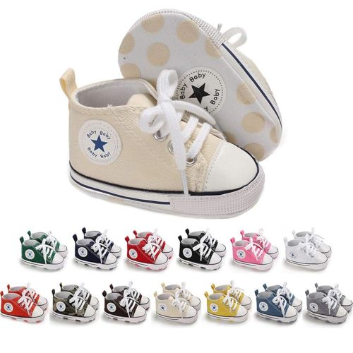 Meckior Baby Girls Boys Canvas Sneakers Soft Sole High-Top Ankle Infant First Walkers Crib Shoes