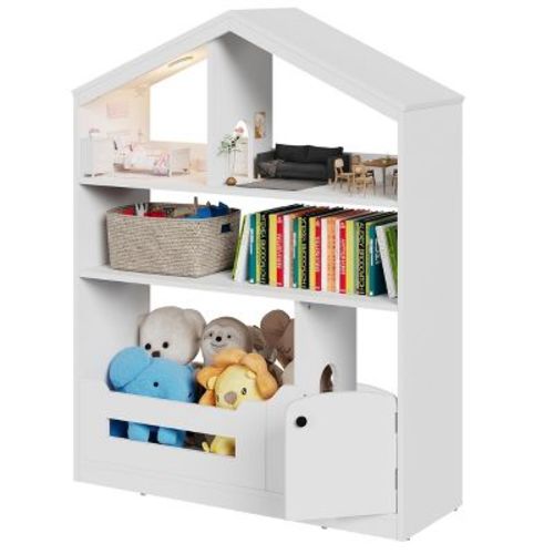Kids Bookshelf, Toy Storage Organizer, Wooden Kids Bookcase with Motion Sensor Light, Dollhouse Bookcase for Playroom Bedroom Nursery Classroom