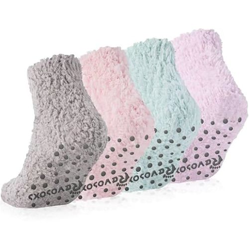Fuzzy Grip Socks for Women Men,Thick Warm Slipper Cozy Fluffy Non Slip Ankle Hospital socks With Grips.