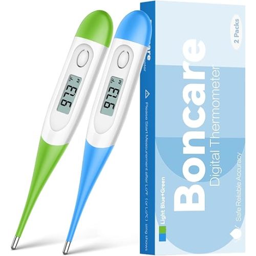 Thermometer for Baby, 2 Packs, Rectal Digital Thermometer with 10 Seconds Fast Reading (Light Blue+Green)