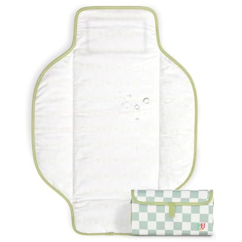 PZU Portable Diaper Changing Pad - Waterproof Travel Changing Mat with Built-in Pillow, Gifts for Baby Shower, Newborn Girls & Boys(Sage Checkers)