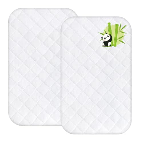 Waterproof Bassinet Mattress Protector Cover, Fits for Cowiewie, wayfong, venowu and Papablic Baby Bassinet, 2 Pack, Skin Friendly and Breathable Rectangle Bassinet Mattress Pad