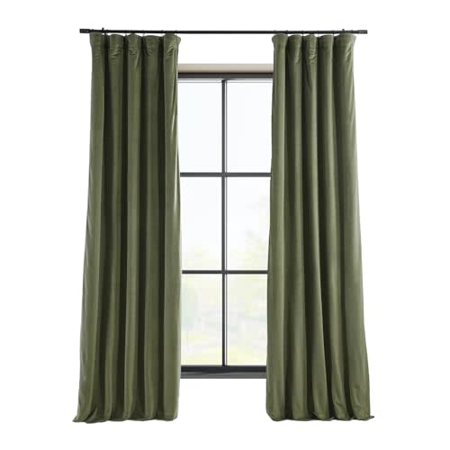 HPD Half Price Drapes Signature Velvet Thermal Blackout Curtains for Living Room 96 Inch Long (1 Panel) Rod Pocket Insulated Blackout Curtains for Bedroom Window Curtains, 50W x 96L, Hunter Green