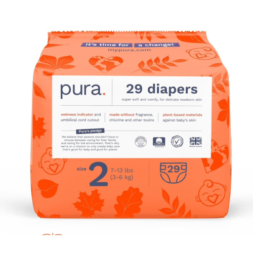 Pura Hypoallergenic Diapers, Size 2 (7-13 lbs) Totally Chlorine Free, Wetness Indicator, Suitable for Sensitive Skin, Soft Organic Cotton Comfort, Overnight, 3 Packs of 29 Diapers (87 Baby Diapers)