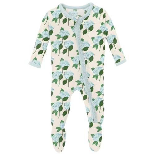 Print Muffin Ruffle Footie with 2 Way Zipper in Hydrangea Bouquet