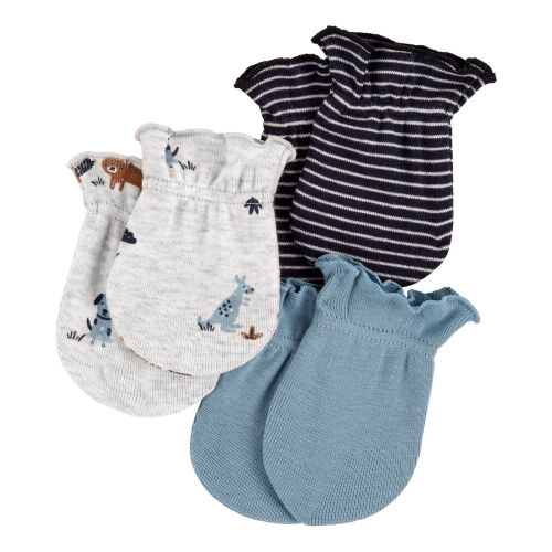 3-Pack Mittens - Heather/Blue - 0-3M