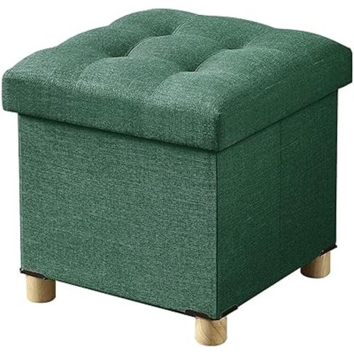 BRIAN & DANY Ottoman with Storage, Small Storage Ottoman, Folding Foot Stool with Wood Legs for Living Room and Bedroom Linen Rest Seat, 15"x15"x15" - Dark Green