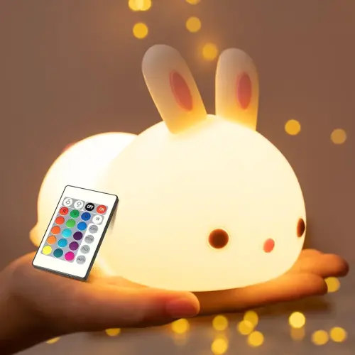 Cute Night Light for Kids, 16 Colors+Remote Toddler Night Light for Girls Night Light, Dimmable Kids Night Light, Tap Control Baby Night Light, Rechargeable Bunny Lamp, Soft Silicone Night Light Kids