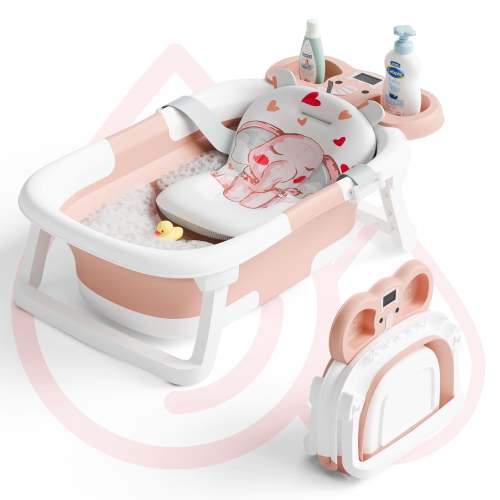 Aprpink Foldable Baby Bathtub Elephant PP+TPE with Soft Cushion&Therm – aprpink