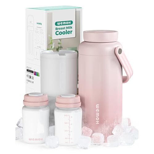 WEMOH Breast Milk Cooler Bottle-24H Double-Layer Cooling, TSA Approved, 2 Leakproof Bottles & Ice Packs, (Non-Toxic BPA) for Travel, Work, Night Pumping, Gift for New Moms (Pink)